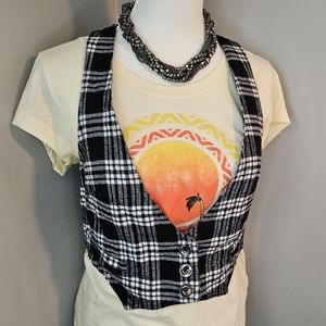 Nollie Cropped Plaid Y2K Vest Black and White